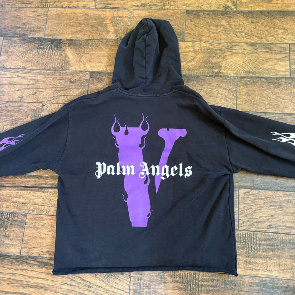 V Lone Palm Angels Black Hoodie with Purple Logo